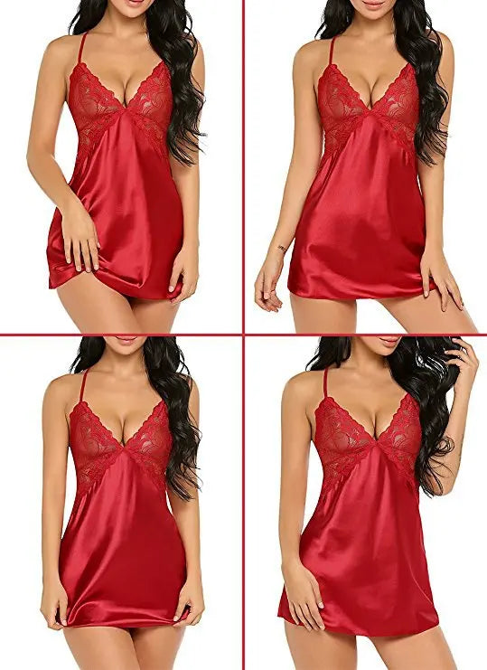 Sexy Lace Robe Dress+G String Thongs Women Erotic Transparent Sleepwear Pajamas Lace Nightdress Mujer Pornos Costumes Underwear