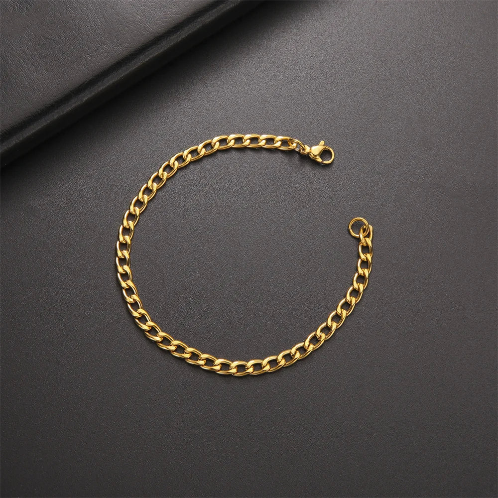 My Shape Fashion Cuban Chain Men Bracelet Stainless Steel 3/5/7/9mm Width Chain Bracelets Figaro Chain Boy Wrist Jewelry Couple