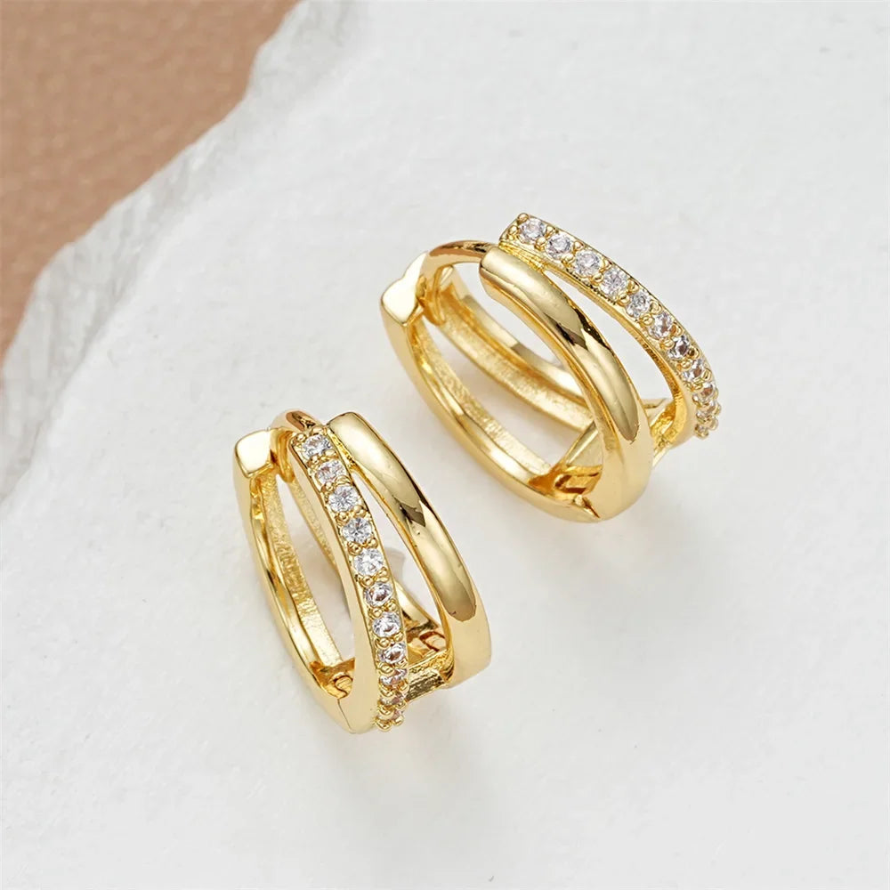Dainty Tiny Layered Gold Plated Copper Metal Paved CZ Huggie Hoop Earrings for Women Girls Luxury Elegant Catilage Hoops Jewelry