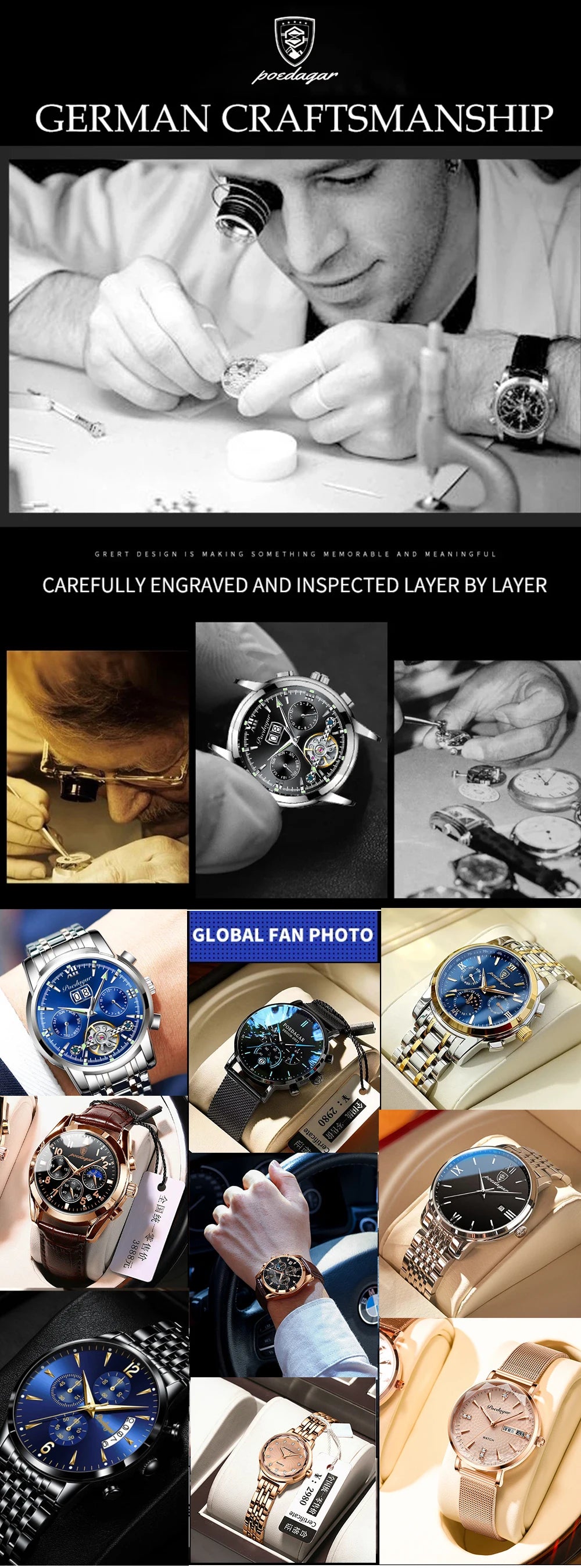 POEDAGAR Luxury Ladies Watch - Luminous Waterproof Week Date Stainless