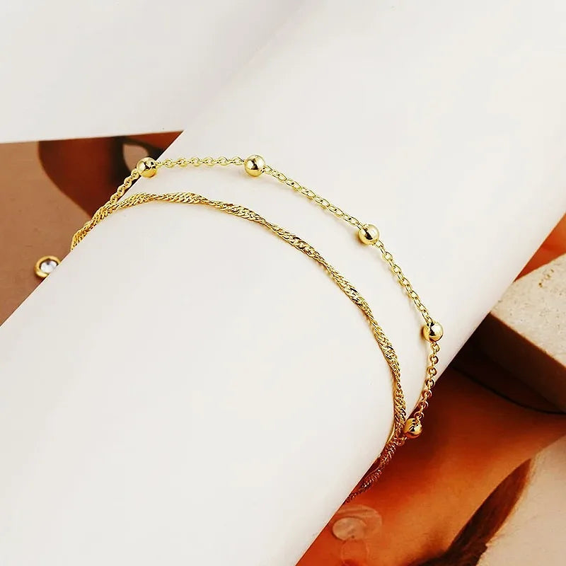 Gold Anklets for Women Waterproof Anklet Beaded Bracelets Stackable Bracelets Gold Plated Jewelry Gifts Non Tarnish Lightweight