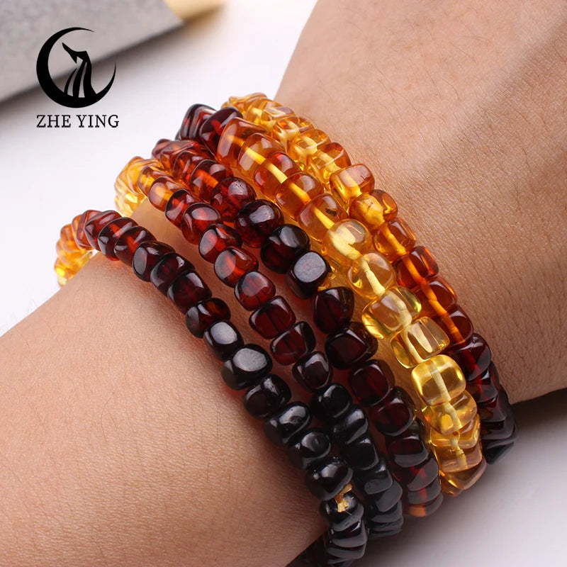 Zhe Ying 100% Natural Amber Bracelet Healing Energy Gemstone Stretch Men Women Bracelets Fashion Jewelry Gift