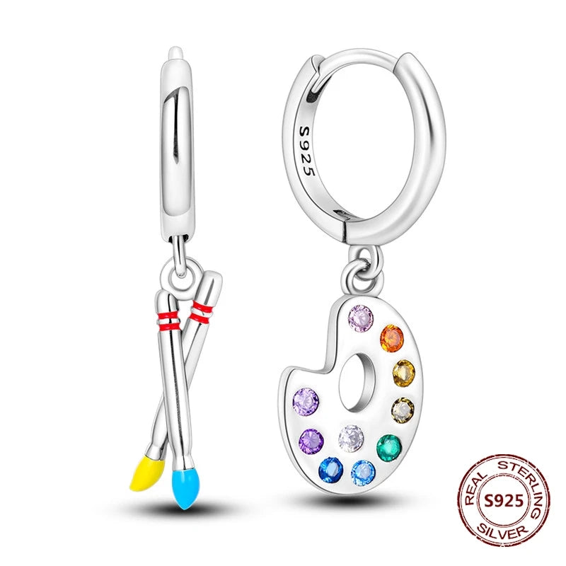Unicorn Earrings 925 Sterling Silver Original Zircon Elephant Feather Dog Cat Blue Star Small Earrings For Women Jewelry Gift