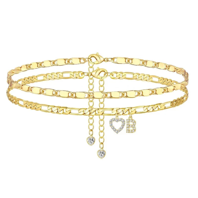 Gold Anklet Bracelet for Women Waterproof 18K Gold Plated Stainless Steel Figaro Hammer Chain Ankle Chain Bracelets Foot Jewelry