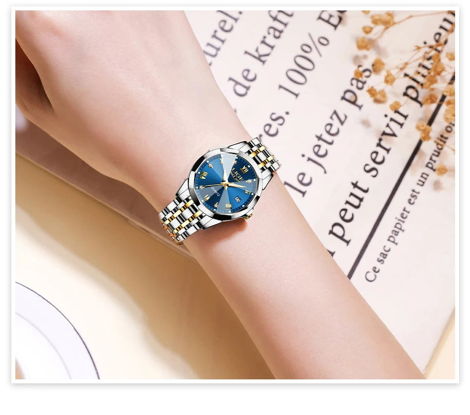 LIGE Elegant Ultrathin Nordic Simple Style Quartz Movement Women's Wristwatch Fashion Stainless Steel Bracelet Belt Woman Watch
