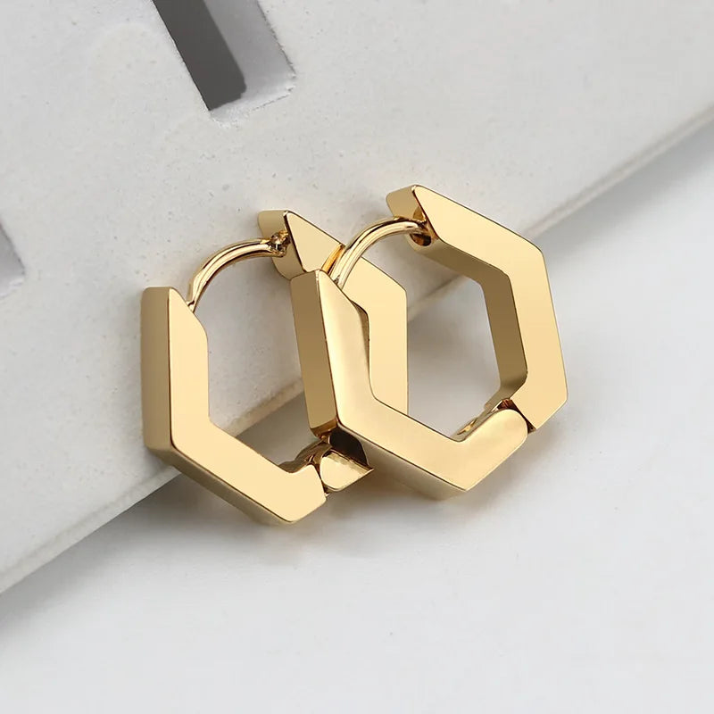 1 Pair High Polished Stainless Steel Hoop Earrings For Women/Men Geometric Allotype Ear Buckles Hip Hop Party Creative Jewelry