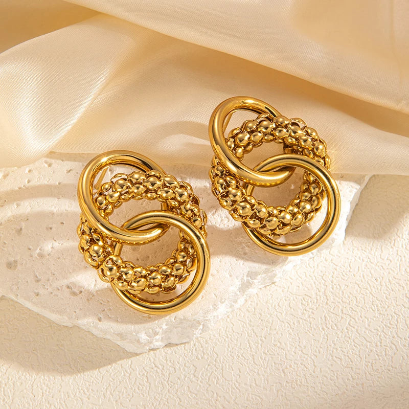 ANENJERY 316L Stainless Steel Circular Splicing Earrings For Women Men Fashion Unique Punk Hip hop Jewelry Gift Wholesale