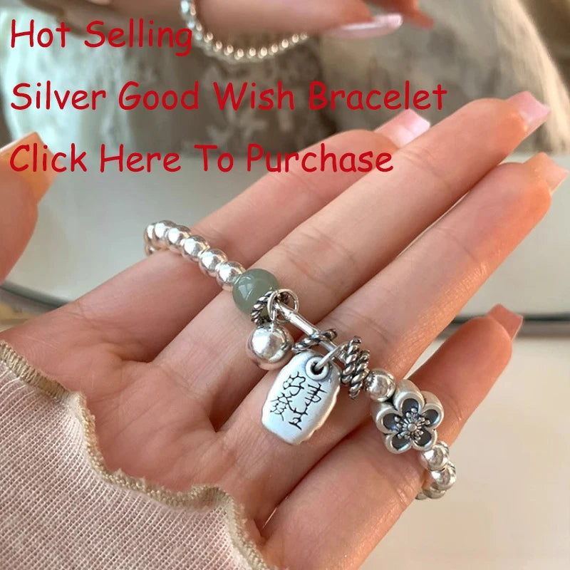 New 925 Silver Geometric Bead Punk Peace of Mind Words Irregular String Bracelet For Woman Girl Fashion Jewelry Gift Dropship