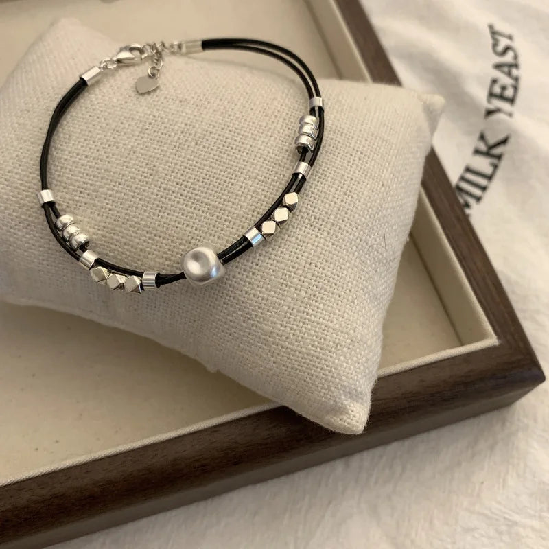 VENTFILLE 925 Sterling Silver Double Layer Pearl Bracelet for Women Girl Design Bead Korean Jewelry Dropshipping