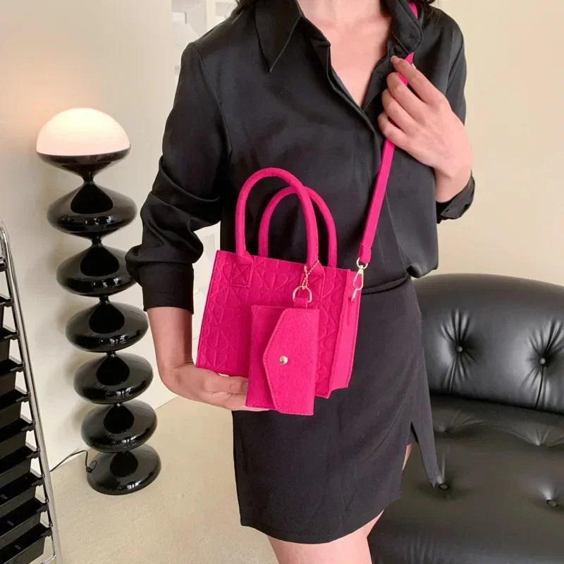 Korean Version Minimalist Embossed Felt Lightweight Handbag 2025 New Single Shoulder Diagonal Span Two-Piece Bag For Women