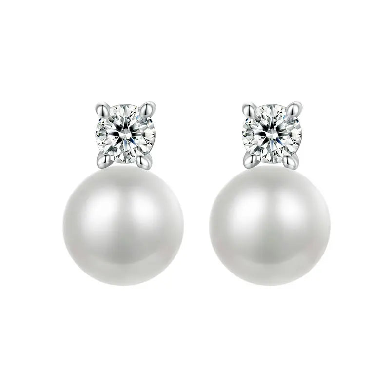 BAMOER Moissanite 925 Sterling Silver Freshwater Pearl Stud Earrings VVS1 Lab Created Diamond Wedding Earrings for Women Gift
