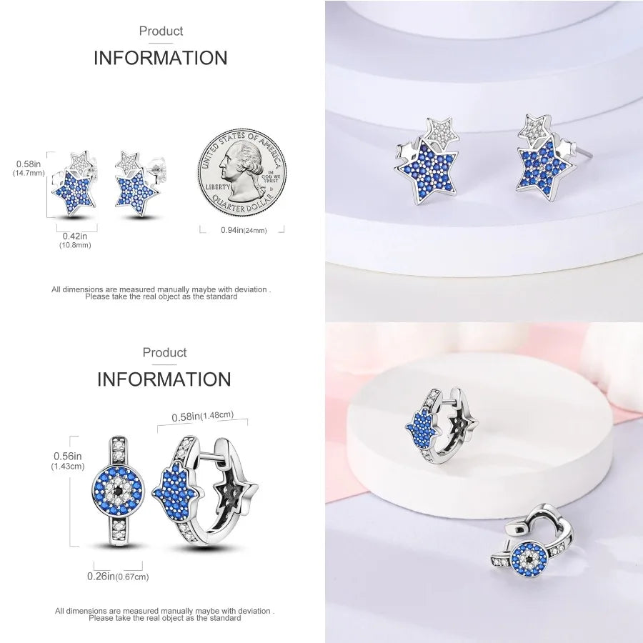 Unicorn Earrings 925 Sterling Silver Original Zircon Elephant Feather Dog Cat Blue Star Small Earrings For Women Jewelry Gift