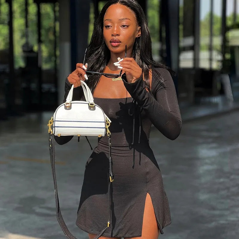 Women's Long Sleeve Bodycon Mini Dress - Spring Fashion Lace-up Split