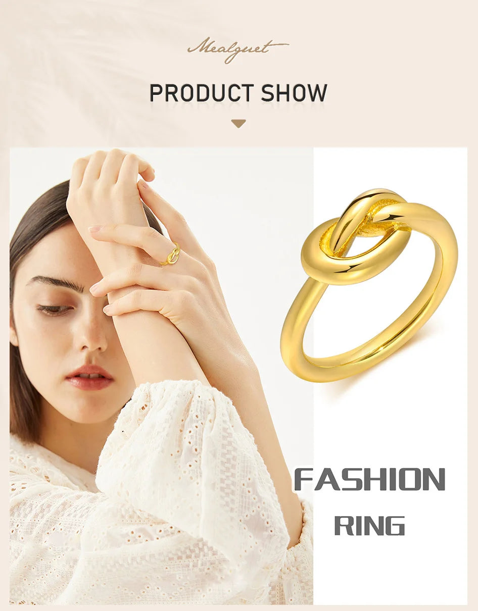 Love Knot Ring for Women, Stainless Steel Gold Plated Dainty Stacking Ring, Tiny Tie The Knot Statement Jewelry