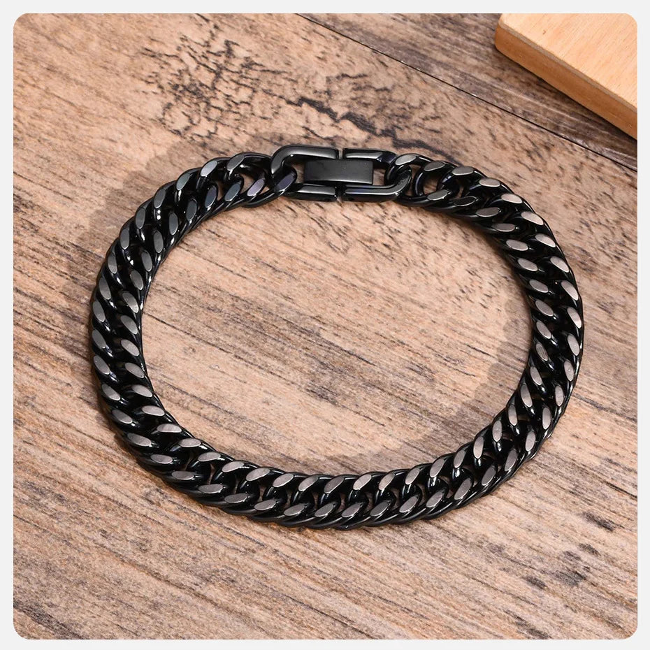 Vnox Men's Stainless Steel 7/8/9/10/12/15MM Link Chain Miami Cuban Bracelets for Male Boys Jewelry, 19cm/21.5cm, Gift for Dad