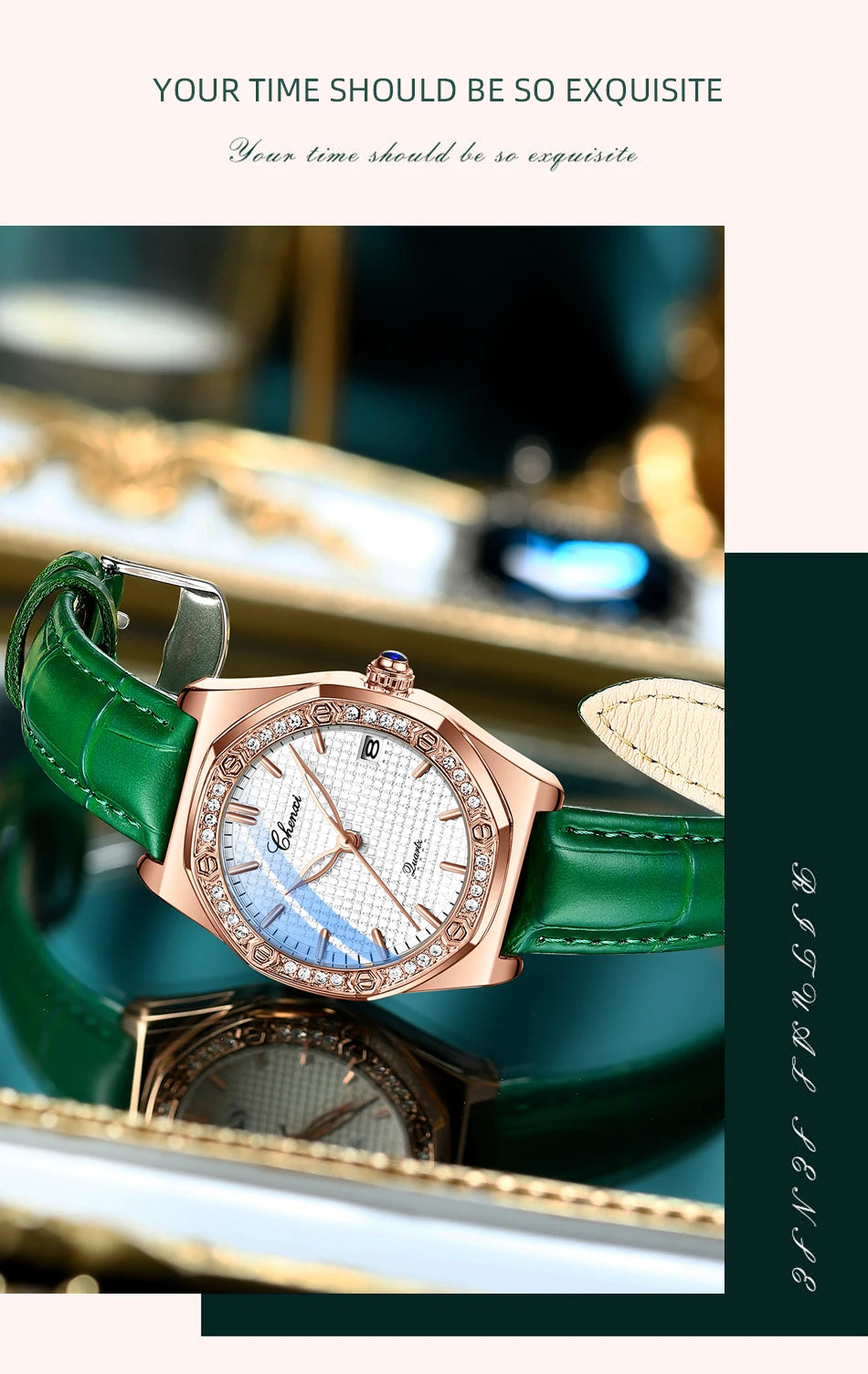 CHENXI Quartz Movement Woman Watch Simple Elegant Luxury Rose Gold Steel and Leather Strap Waterproof Ladies Dress Wristwatch