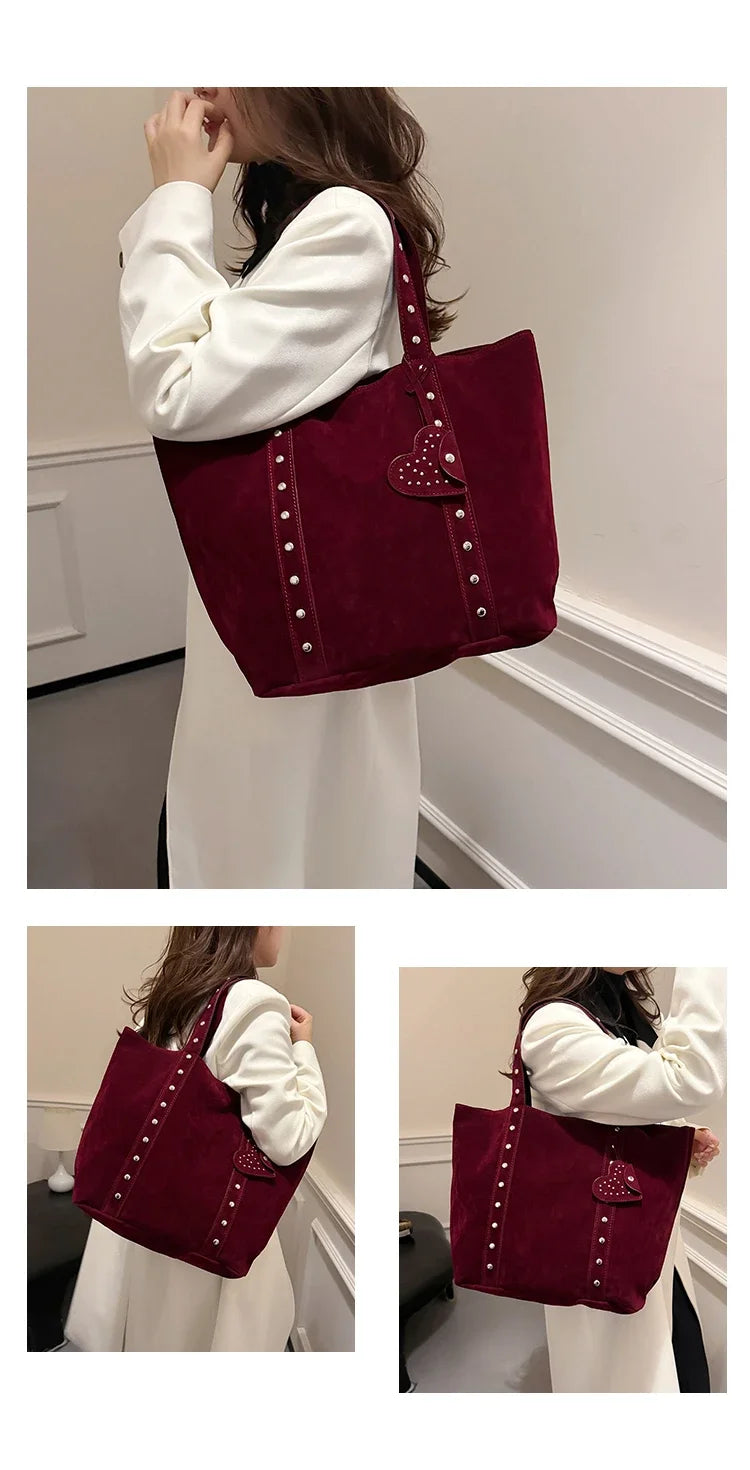 Fashion Suede Sewing Thread Shoulder Bags 2025 New Retro Versatile Commute Simplicity Solid Color Single Women's Handbag
