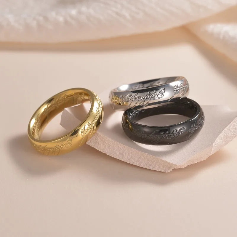 Lord of the Rings Titanium Steel Ring - 18K Gold Plated 6mm Men's Band