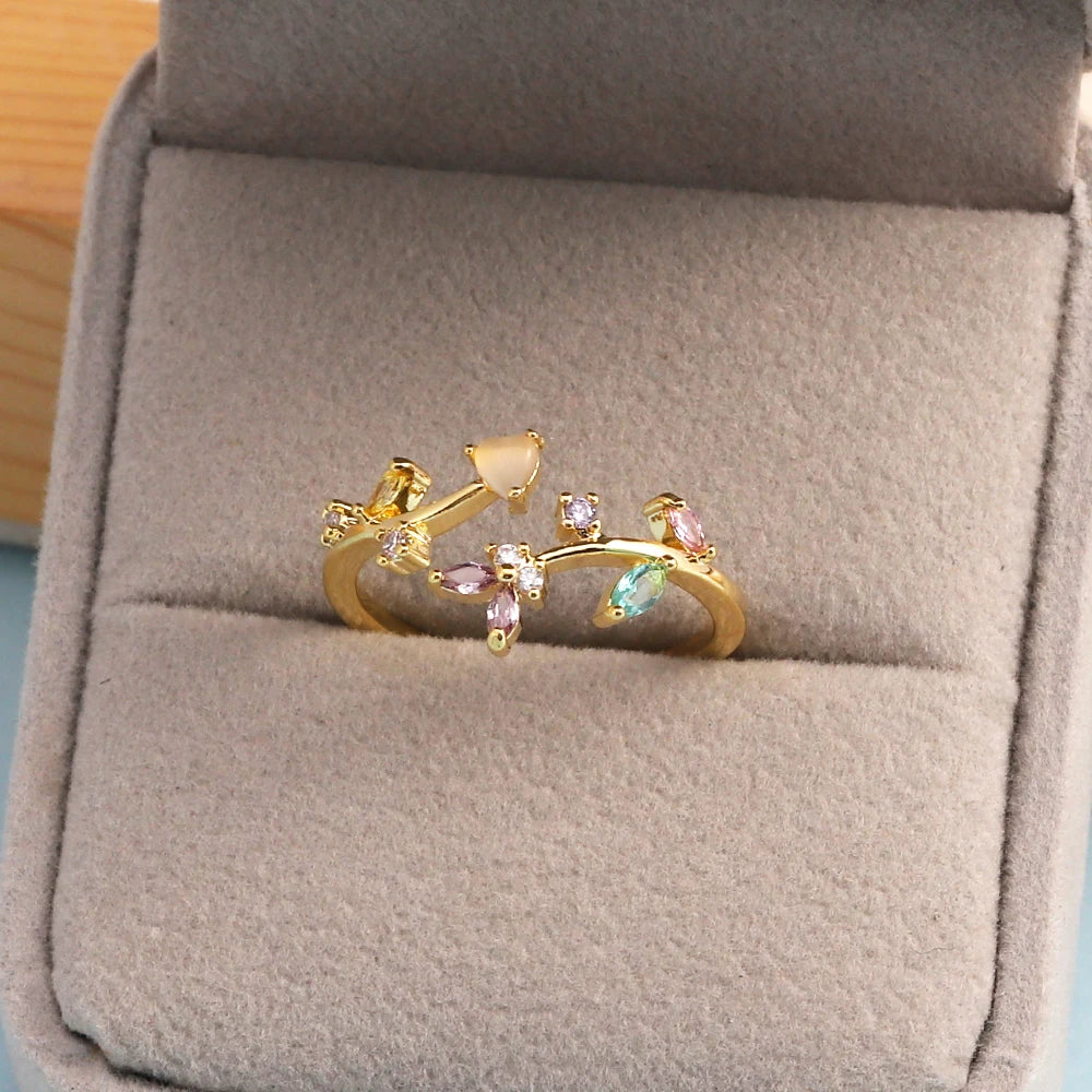 Fashion Moon Heart Flower Butterfly Rings For Women Sweet Girls Exquisite Shiny Rhinestone Crystal Open Ring 2025 Romantic Jewel