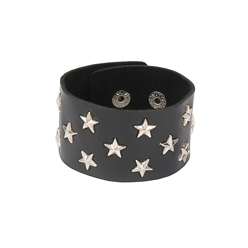 Punk Bracelets PU Leather Studded Bracelet Adjustable Goth Cuff Bracelet Gothic Rivet Buckle Wristband for Men Women Emo Jewelry