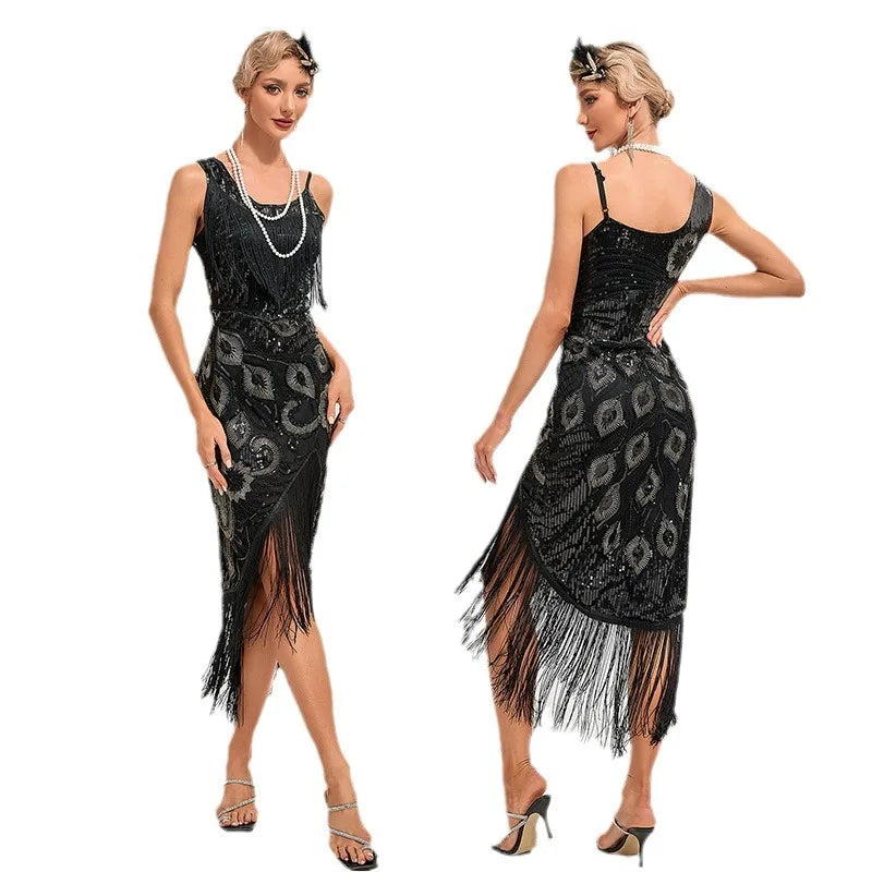 Sequin 1920s Retro Dress - Great Gatsby Cocktail Party Tassel Gown