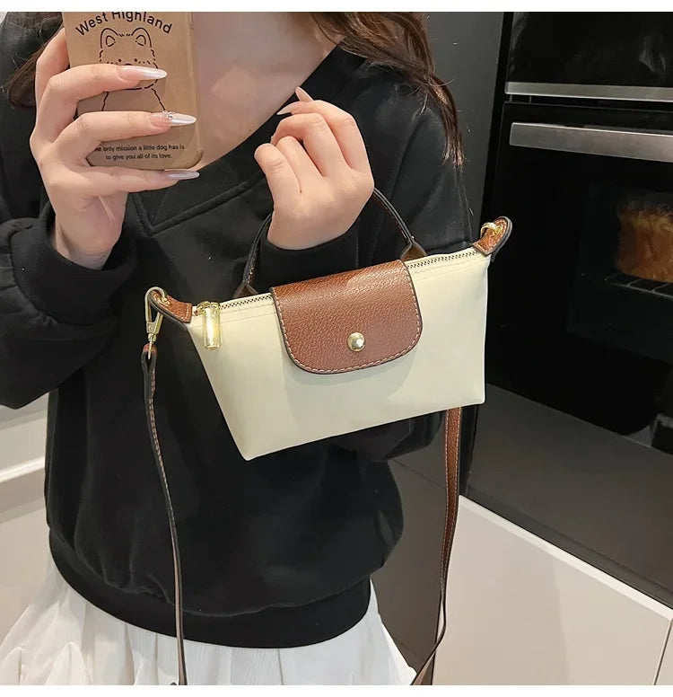 Retro Fashion Nylon Dumpling Bag Women's Crossbody Handbag Soft Polyester Lining Zipper Closure Shoulder Bag Handbag