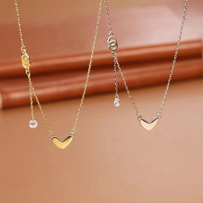 Popular 925 Sterling Silver Heart-shaped Tassel Necklace Sparkling Zircon Collarbone Chai Women's Fashion Jewelry Birthday Gift