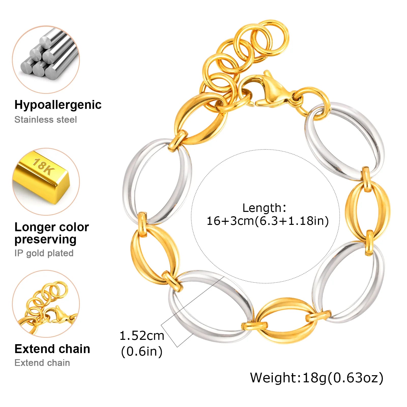 Minimalist Handmade Chain Bracelet for Women,Stainless Steel Oval Bracelets,Trendy Waterproof Jewelry Gift