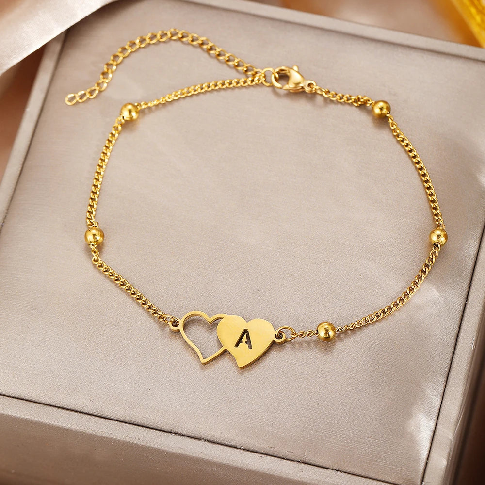 DGIDDK Stainless Steel 2025 New Fashion 26a-Z Letters Love Pendant Anklet Men And Women Simple Fashion Commuter Foot Jewelry
