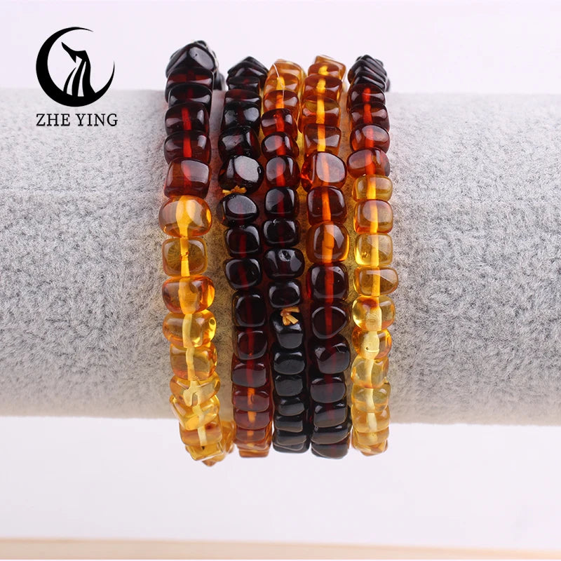 Zhe Ying 100% Natural Amber Bracelet Healing Energy Gemstone Stretch Men Women Bracelets Fashion Jewelry Gift