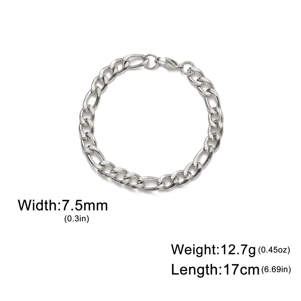 My Shape Fashion Cuban Chain Men Bracelet Stainless Steel 3/5/7/9mm Width Chain Bracelets Figaro Chain Boy Wrist Jewelry Couple