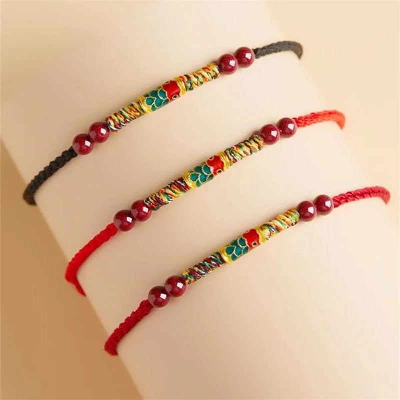 Lucky Red Thread Bracelet Men Women Tibetan Buddhist Lotus Infinity Cinnabar Beads Handmade Braided Rope Bracelets Party Jewelry