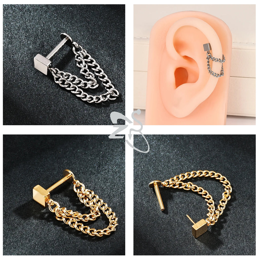 ZS 1PC 16G/18G Stainless Steel Ear Studs O-Shaped Stud Earrings Plug In Gold Color Cartilage Earring Heart Ear Piercings Jewelry