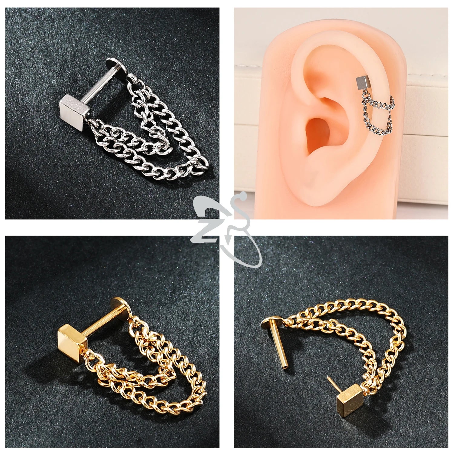 ZS 1PC 16G/18G Stainless Steel Ear Studs O-Shaped Stud Earrings Plug In Gold Color Cartilage Earring Heart Ear Piercings Jewelry
