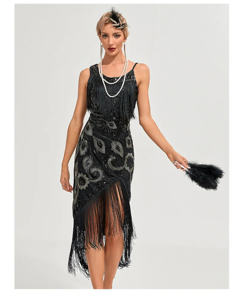 Sequin 1920s Retro Dress - Great Gatsby Cocktail Party Tassel Gown