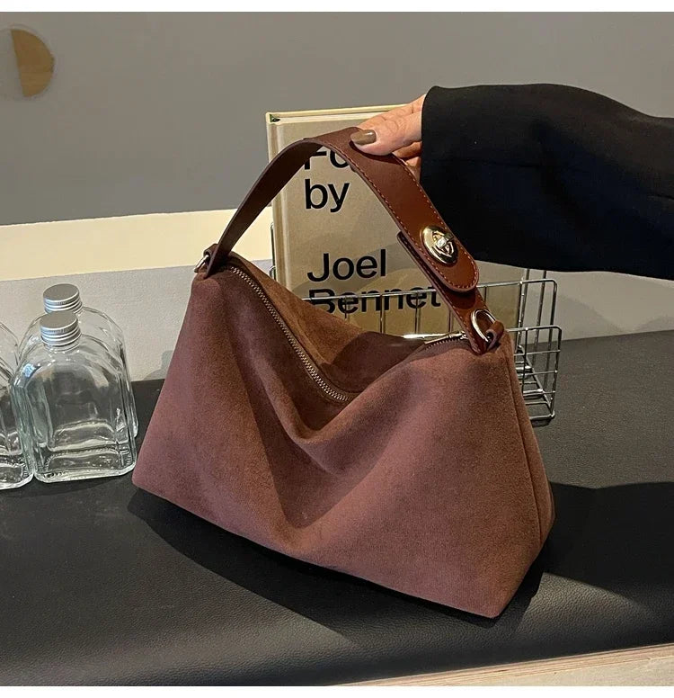 New Solid Color PU Zipper Women's Bag Suede Large Capacity Women's Shoulder Bag Fashion Versatile Casual Dual Purpose Handbag
