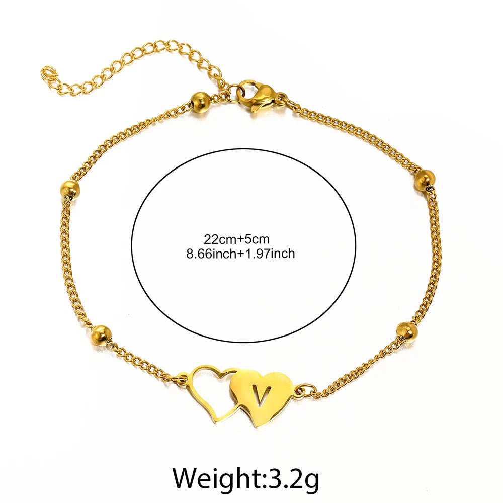 DGIDDK Stainless Steel 2025 New Fashion 26a-Z Letters Love Pendant Anklet Men And Women Simple Fashion Commuter Foot Jewelry