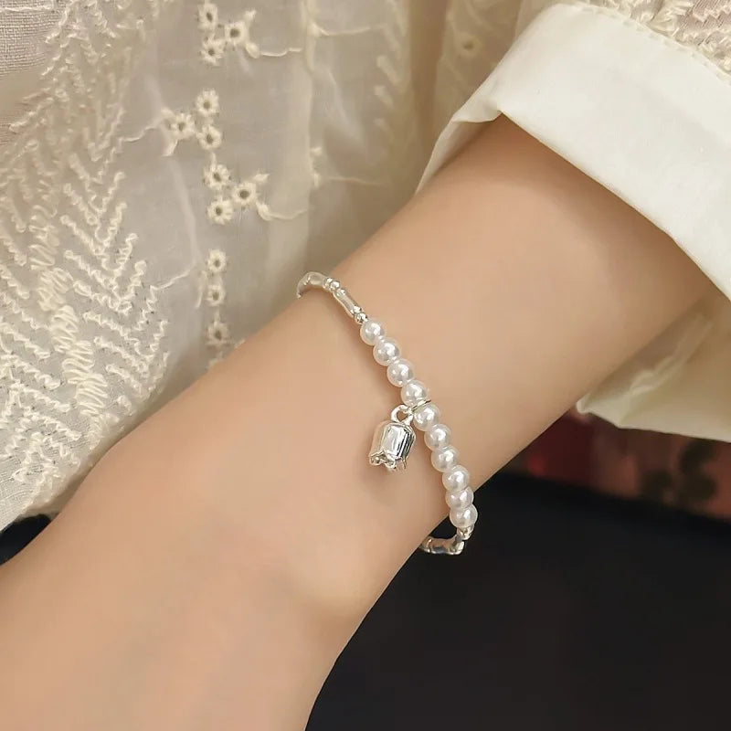 New 925 Silver Geometric Bead Pearl Punk Irregular Asymmetric Adjustable Bracelet For Woman Girl Fashion Jewelry Gift Dropship