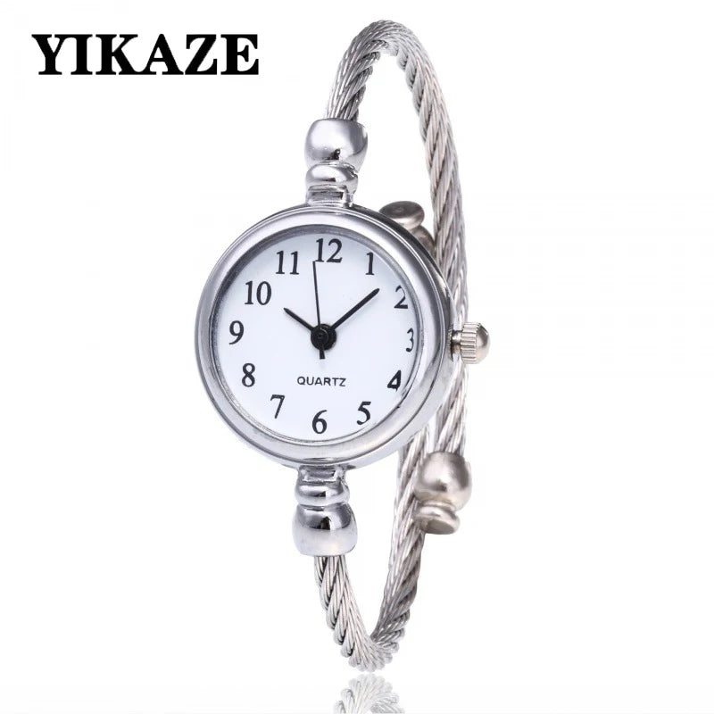 Small Gold Bangle Bracelet Watch - Retro Ladies Quartz Thin Chain