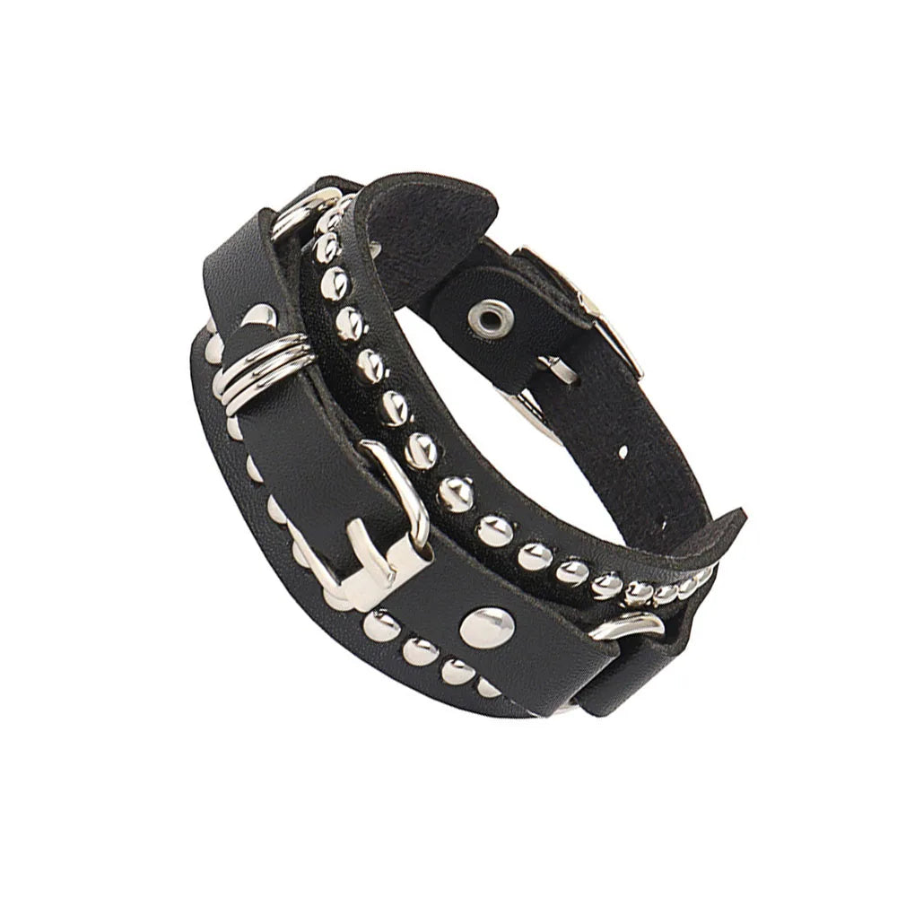 2024 Punk Dark PU Bracelet For Women Men Hip Hop Rock Chain Multi Layered Bracelet Trend Retro Gothic Jewelry Dancer Accessories