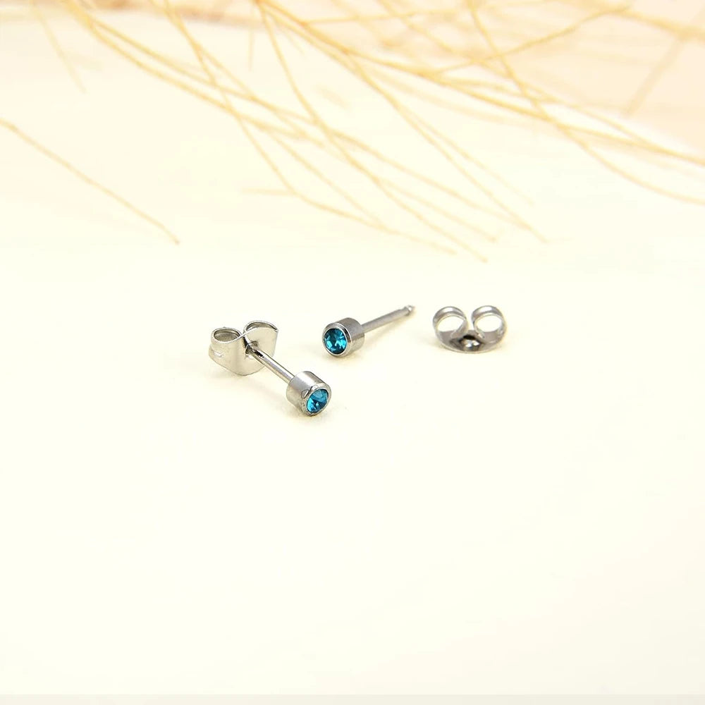 12 Pairs Ear Piercing Stud Earrings, Surgical Stainless Steel Multicolor Birthstone Stud Earrings for Ear Piercing Guns