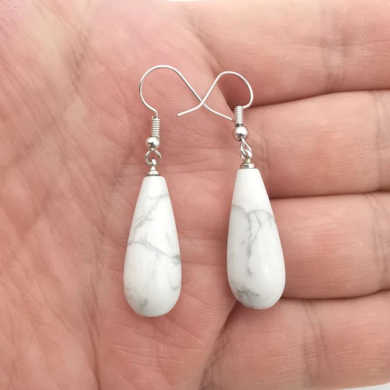 New 29X10MM Labradorite Rhodonite Sodalite Clear Quartz Lapis lazuli Amethyst Turquoise Opal Tiger Eye Stone Drop Earrings 1Pair