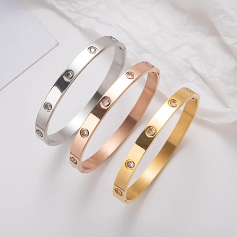 Stainless Steel Bangles - Rhinestone Designer Fashion Jewelry Women