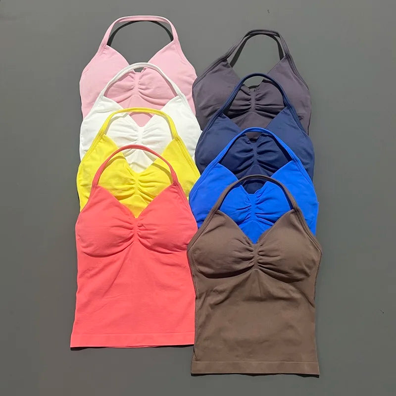 HISTELLO Impact Sports Bra - Longline Strappy Yoga Tank Top