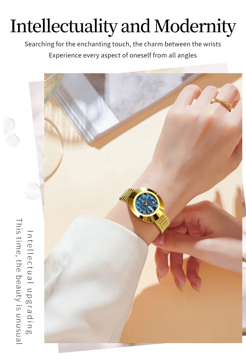 OLEVS Top Luxury Brand Ladies' Watch Elegant Fashion Gold Stainless Steel Women's Watches Calendar Waterproof Quartz Wristwatch