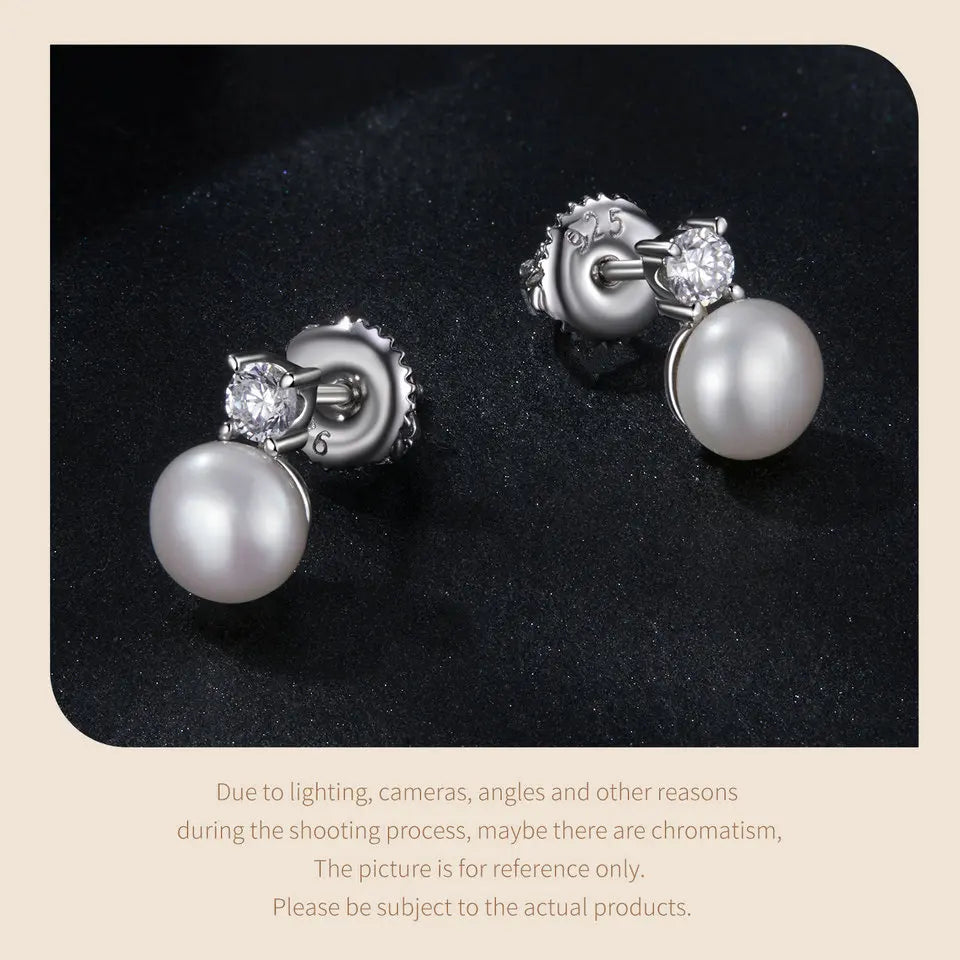 BAMOER Moissanite 925 Sterling Silver Freshwater Pearl Stud Earrings VVS1 Lab Created Diamond Wedding Earrings for Women Gift