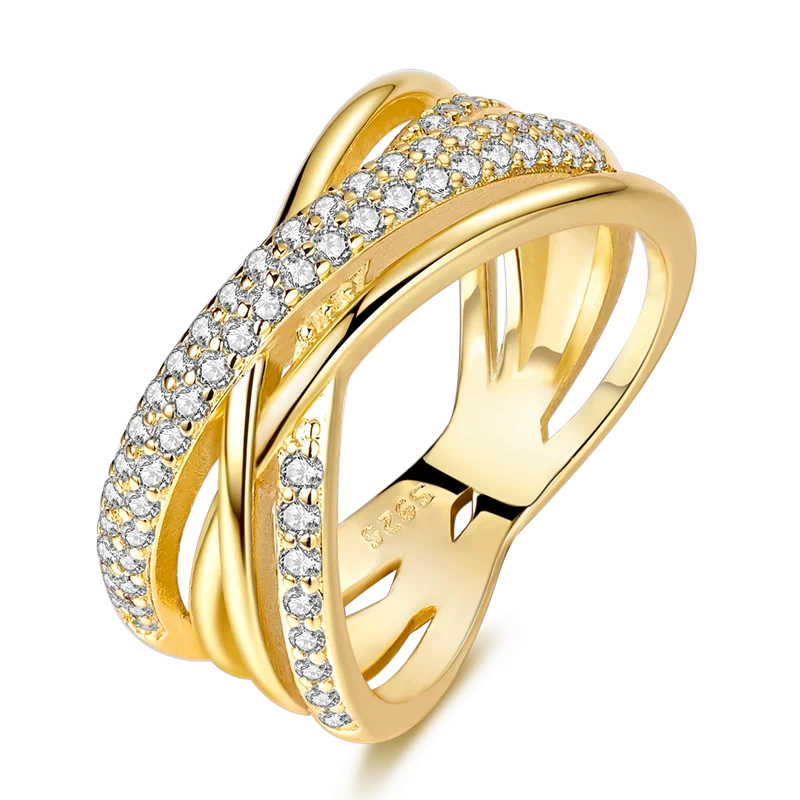 925 Sterling Silver Love Ring - Gold Sparkling Wedding Engagement
