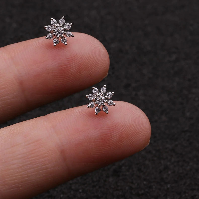 1PC Stainless Steel Gold Color Silver Color Flower CZ Tragus Cartilage Helix Star Ear Stud Piercing Zircon Daith Earring