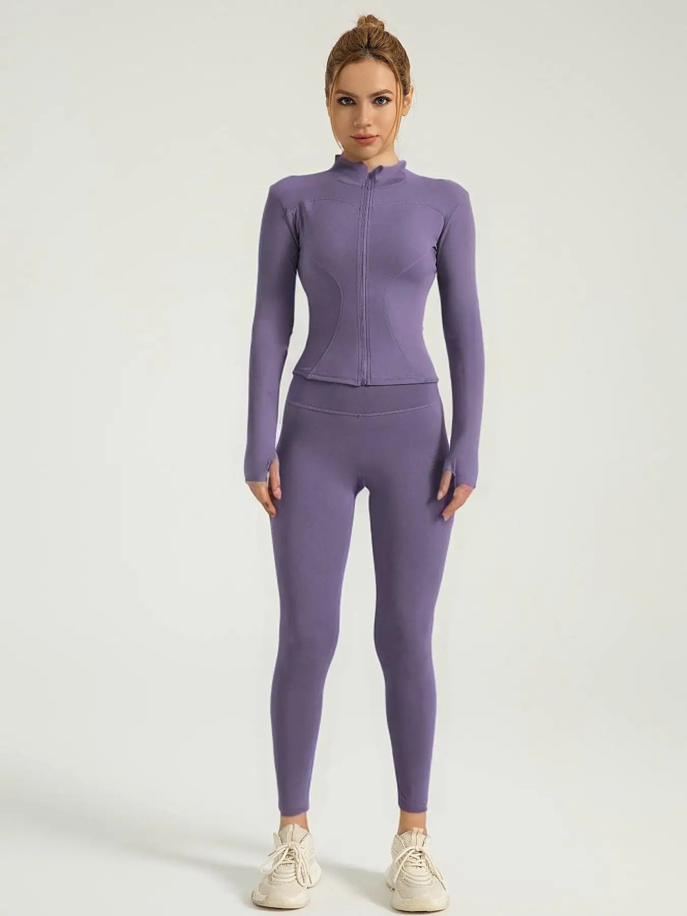 Fitfemme Two-Piece Sports Set - Zip Mock Neck Jacket & Leggings