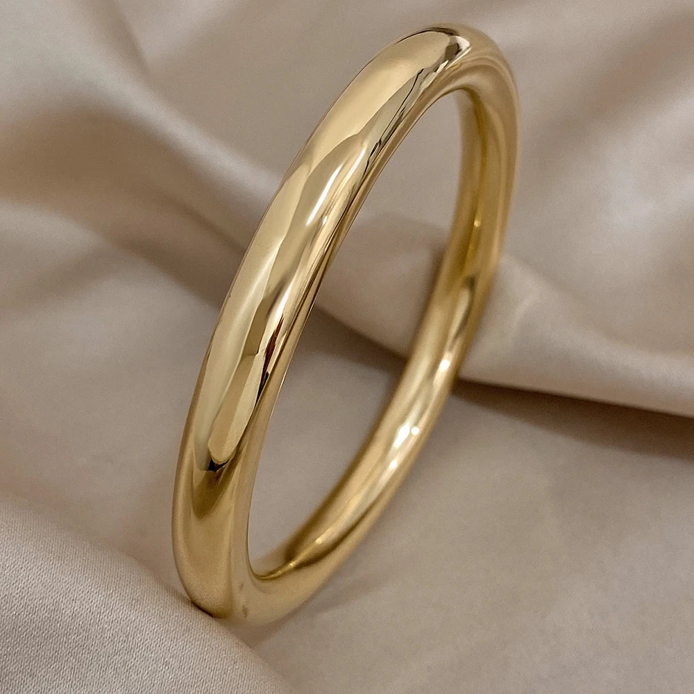Glossy Solid Color Thick Bracelet Stainless Steel Bangle for Women Cuff Wirstband Smooth Waterproof Charm Bracelets Jewelry Gift